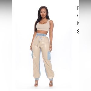 Faux Leather and denim joggers